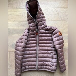 Save the Duck Girls Puffer Jacket Size 6 Mauve Hooded Lightweight Coat